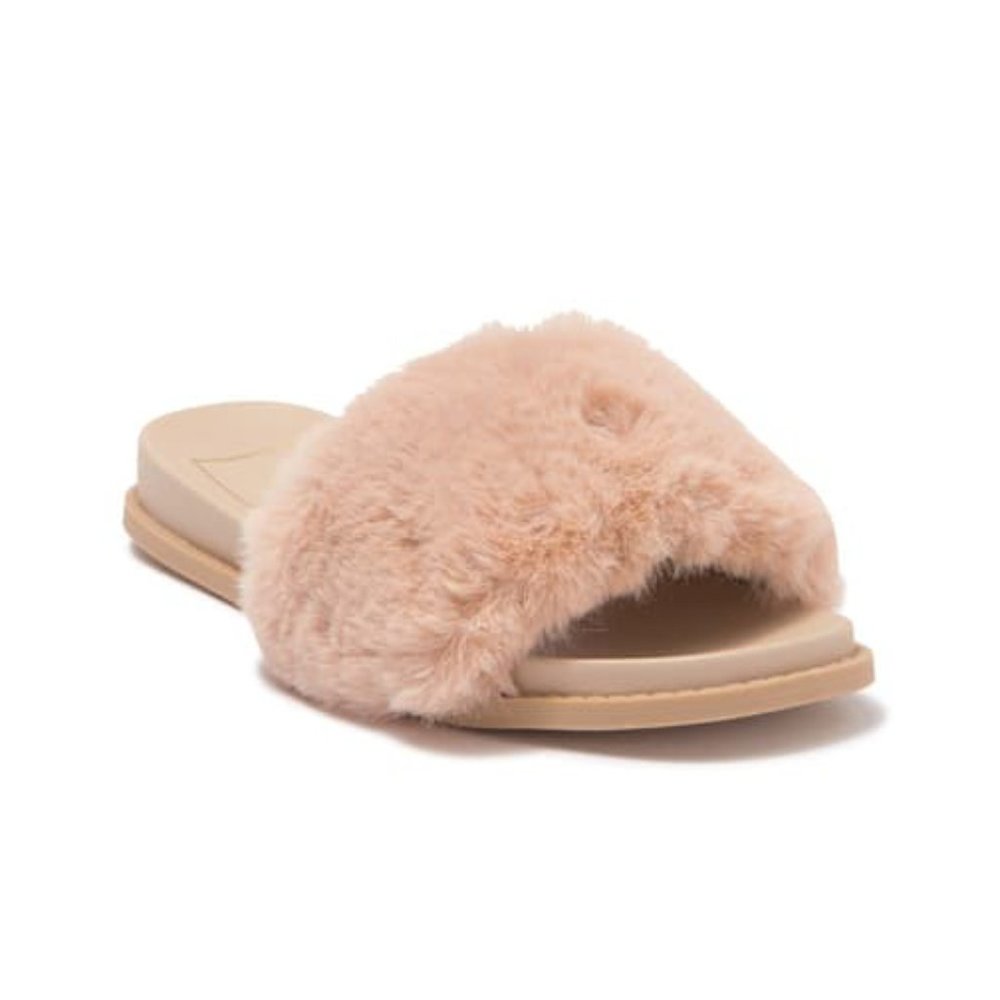 NEW Dolce Vita Women Gwynn Rose Pastel Faux Fur Fuzzy Slide Sandal Slippers